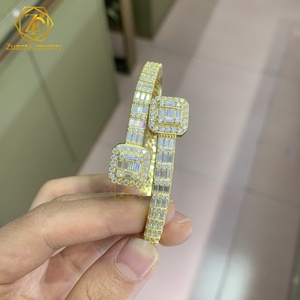 Fine Jewelry 925 Sterling Silver Iced Out VVS Baguette Moissanite Bracelet T Square Diamond <strong>Cuban</strong> Link <strong>Bangles</strong> for Women Men - Product Image 4