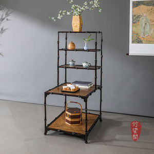 Bamboo Display <b>Stand</b> With Woven Shelves <b>Tea</b> Table Storage Cabinet Rectangle Freestanding Design - Product Image 1