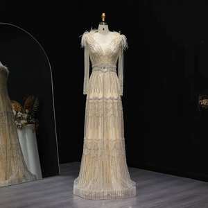 Vestidos de fiesta de noche formales de manga larga champán clásico - Product Image 1