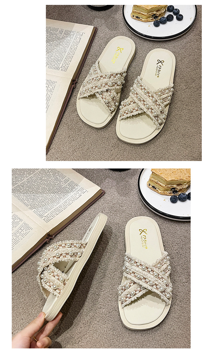 Large Size Cross Slippers Women Fashion Shoes 2023 Girls Pearl Thick Sole Sandals