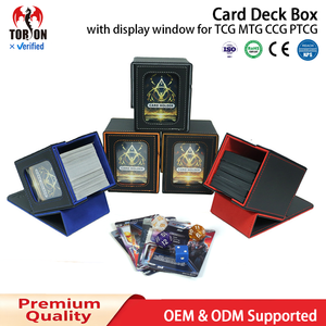   Boîte de rangement pour cartes OEM en gros, 100 cartes, chargement latéral, étui de rangement pour cartes Commander avec fenêtre de présentation, écologique, portable, en cuir PU - Product Image 1