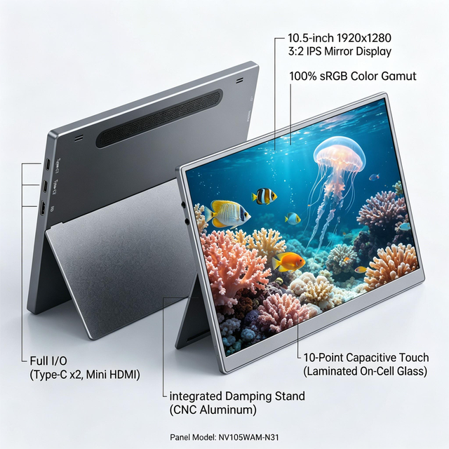 Home Office 10.5-16" IPS Touch Monitor Plug and Play External Second Screen for Laptop Mobile Phone Extension