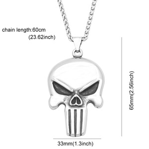 Yunnique - Collar con colgante de acero inoxidable con máscara de calavera Punisher para hombre, cadena de hueso de dragón de 60 cm - Product Image 4