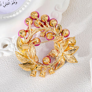 여성용 금도금 과일 체리 & 마젠타 진주 브로치 그린 에나멜 잎 모조 모조 라인 석 패션 쥬얼리 - Product Image 5