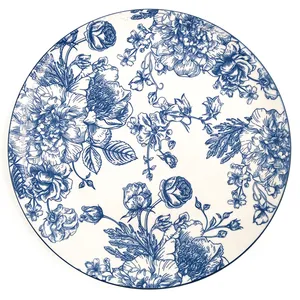 중국 스타일 세라믹 패드 인쇄 플레이트 블루 식탁 세트 도자기 디너 접시 접시