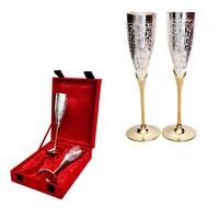 Ensemble de gobelets à vin transparents en acier inoxydable exclusifs, 27 cm, or et argent, faits à la main, durables, tige moyenne, 0,5 L, magnifique boîte en velours