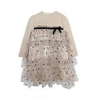Costume d'anniversaire en tricot pour filles de 2 à 10 ans, à manches longues, à pois, pour enfants, robes de fête élégantes, nouvelle collection