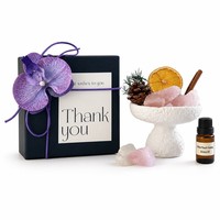 Coffret Cadeau de Remerciement en Gros – Boîte Noire avec Ornement Violet et Diffuseur d'Arômes en Cristal Rose – Cadeau de Noël et de Thanksgiving