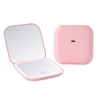 Square Portable Gift Handheld Folding Magnifying LED Light Charging Function Compact Design Makeup Compact Mirror
