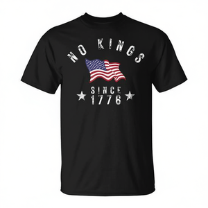 T-shirt con bandiera degli Stati Uniti No Kings Since 1776, manica corta, girocollo, design promozionale unisex per adulti - Product Image 2