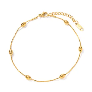 New Arrival 18 K Gold Planted Stainless Steel Chain Anklet Jewelry Oval Beads Anklet For Women