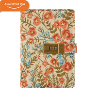 Carnet de notes vintage B6 en tissu floral avec serrure à combinaison, stylo, pochette, logo personnalisé, cadeau, journal intime pour femmes, bureau, voyage