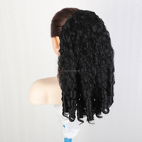 Queue de cheval élastique de 16 pouces, 195g, bouclée birmane, avec cordon de serrage, texture Yaki, fibre premium, extension de cheveux bouclée en spirale