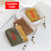 Dompet kecil kanvas multi-lapis dengan LOGO kustom, sederhana dan elegan, nyaman dan fungsional, tas penyimpanan dengan resleting, tempat kartu kunci.