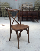 Chaise de restaurant, mariage, fête, événement, style ferme antique, en bois, certifiée EN12520, pour marchés américains, hôtels, dossier croisé en X