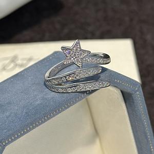 S925 Pure Silver <b>Pentagram</b> <b>Ring</b> Simple and Fashionable Vintage Style Adjustable Inlay Star Opening <b>Ring</b> - Product Image 5