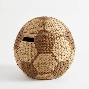 Cesto de lavandería hecho a mano con jacinto de agua, cesta tejida para bebé con forma de balón y tapa, para decoración de cuarto de bebé y habitación infantil - Product Image 1