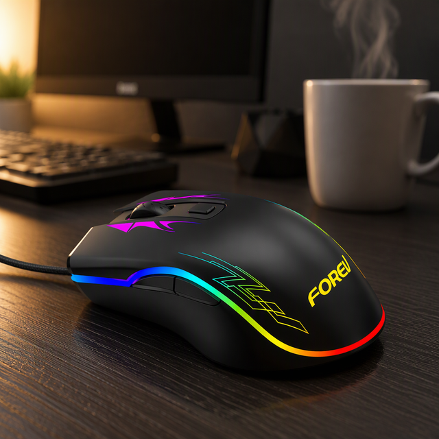FV509 Optical Wired Mechanical Gaming Mouse with RGB Lighting and Marquee Effect 6400 DPI Adjustable in Stock