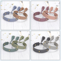Bracelet en tissu tendance avec étoile et pompon, tressé, réglable, personnalisé, bracelets d'amitié tissés