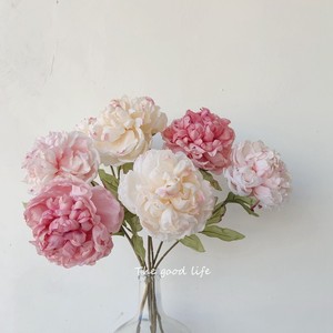 ดอกโบตั๋นประดิษฐ์ ดอกไม้ผ้าไหม สีชมพู สีขาว 35 ซม. ของตกแต่งห้องนั่งเล่น อุปกรณ์ประกอบฉากถ่ายภาพ - Product Image 2
