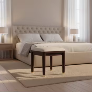 Tabouret de coiffeuse en bois massif confortable et durable de style Wabi-Sabi, banc ottoman amovible pour la chambre à coucher ou l'entrée, siège pour la routine de maquillage - Product Image 3