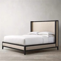 Lit rembourré personnalisable en bois massif de chêne, style américain moderne, taille Queen, avec cadre sculpté à la main, Puding Shanghai