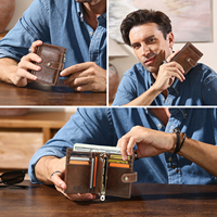 Dompet Kulit Asli Vintage Contact's untuk Pria, Kapasitas Besar dengan Kantong Koin Ber-resleting & Gantungan Kunci