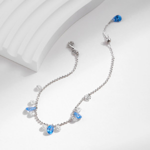 S925 Silver Chain <b>Bracelet</b> With Blue Water Drop Crystal Rhinestones Classic Everyday Wear Women's Jewelry - Product Image 4