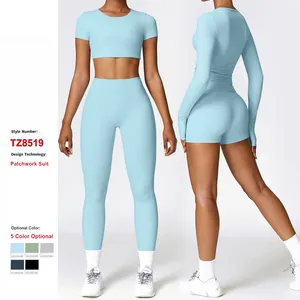 Wholesale Custom Women Solid Color Slim Yoga Short Sleeve Breathable Workout Fitness Running Gym Quick Dry Sports yoga set