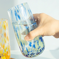 Gobelet en verre à pois fait main 430 ml, transparent, minimaliste, écologique, personnalisable pour jus, café, eau, maison, bureau