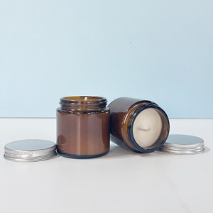 Bocaux en verre ambré à large ouverture de 500 ml avec couvercles en aluminium pour l'emballage de bougies et de cosmétiques - Product Image 3