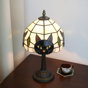 <span class=keywords><strong>Lampe</strong></span> de bureau style <span class=keywords><strong>Tiffany</strong></span>, chat noir mignon, <span class=keywords><strong>lampe</strong></span> de table <span class=keywords><strong>vintage</strong></span> en verre teinté avec base animale pour chambre de fille, chevet, décoration - Product Image 6