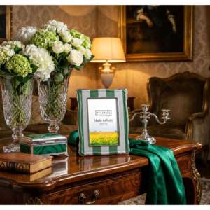 Beltrami Photo <b>Frame</b> 4x6 Silver Plated Made In Italy Green <b>White</b> Stripes - Product Image 2