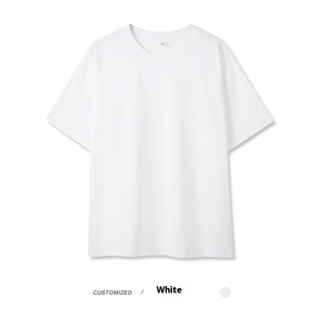 Maglietta bianca a maniche corte da uomo ampia in cotone 100% lavorato a maglia tinta unita in cotone pesante per un Logo personalizzato estivo Casual - Product Image 6