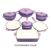 Ensemble de batterie de cuisine en fonte émaillée pour cuisine et restaurant, compatible four, comprenant faitout et plat de service