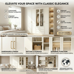 Armario Moderno de Lujo en Color Blanco Crema con 6 <span class=keywords><strong>Puertas</strong></span> de Vidrio, Estantes Abiertos Integrados y Cajones, Armario para Dormitorio - Product Image 3