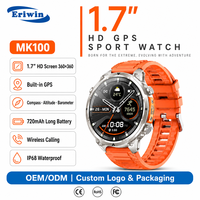 Jam Tangan Pintar GPS Outdoor MK100 Layar IPS HD 1,7 Inci Altimeter Barometer Kompas Tahan Air 1ATM Pemantau Detak Jantung dan Tidur