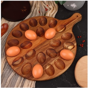 Soporte de huevos fijo seccionado de madera natural Bandeja de exhibición de bandeja de huevos de cocina de varios compartimentos - Product Image 3