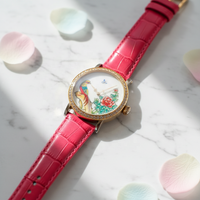 Montre de luxe, cadran argenté, montre mécanique en émail avec motif de fleurs et d'oiseaux chinois pour femmes et hommes, bracelet en cuir, fermoir de montre personnalisable