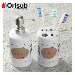 Printable soap dispensers and toothbrush holder set sublimation blank bathroom accessories for heat transfer