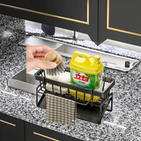 Support de rangement en métal antirouille pour évier de salle de bain, porte-savon, porte-éponge, porte-brosse à vaisselle, organisateur d'évier avec plateau d'égouttement