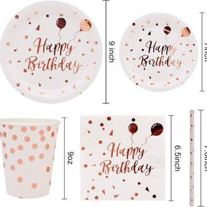 Elegante oro rosa fiesta platos de papel tazas pastel postre platos para Feliz cumpleaños boda Baby Shower lujo vajilla <span class=keywords><strong>Kit</strong></span> - Product Image 6
