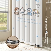 Rideau de douche en polyester imperméable et anti-moisissure avec motif animaux de dessin animé et fleurs, ensemble de tringle de séparation pour salle de bain