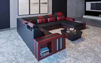 Ensemble de canapés en cuir véritable moderne en forme de U avec rembourrage en éponge, design modulaire, canapé de salon de haute qualité