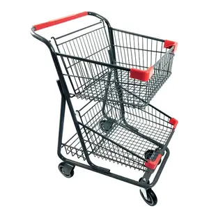 Supermercado tienda americana tienda metal dos cesta dos niveles mano empujar carro carrito de compras