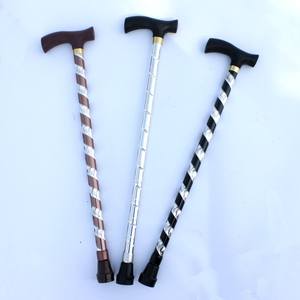 Canne de marche télescopique réglable en alliage d'aluminium à deux sections, pointe en caoutchouc, marron café, argent, noir, boucles - Product Image 1