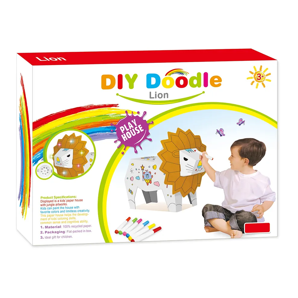 Family Interaction Play House Game DIY Doodle Cardboard Lion With EN71