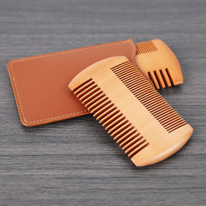 Logo personalizzato in legno da uomo barba baffi pettine Double face denti grossolani fini pettine in legno di sandalo con custodia in pelle - Product Image 5