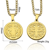 Collier pendentif tendance en acier inoxydable plaqué or 18 carats avec médaille Saint Benoît et croix orthodoxe, idéal pour les fêtes et la mode raffinée
