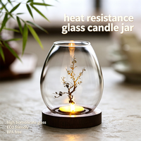 Vente d'usine – Nouveauté : Porte-bougie en verre borosilicate transparent fait main, style chinois, sans BPA, avec base en bois pour décoration